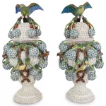 Pair of Meissen Bird & Floral Snowball Porcelain Urns