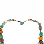 Antique Tibetan Coral Amber Turquoise & Silver Multi-Strand Necklace