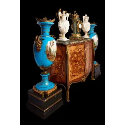 A Monumental Pair of Sèvres Style Porcelain and Ormolu Mounted Vases