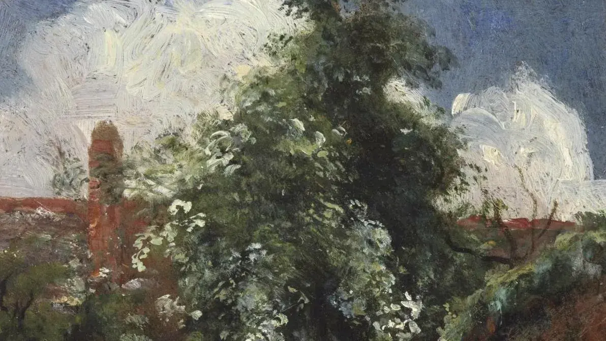 John Constable (1776-1837), View of Gardens at Hampstead, with an Elder Tree, c. 1821-1822, oil on cardboard, 17.6 x 14 cm/6.92 x 5.51 in, Fondation Custodia, Frits Lugt Collection, Paris.