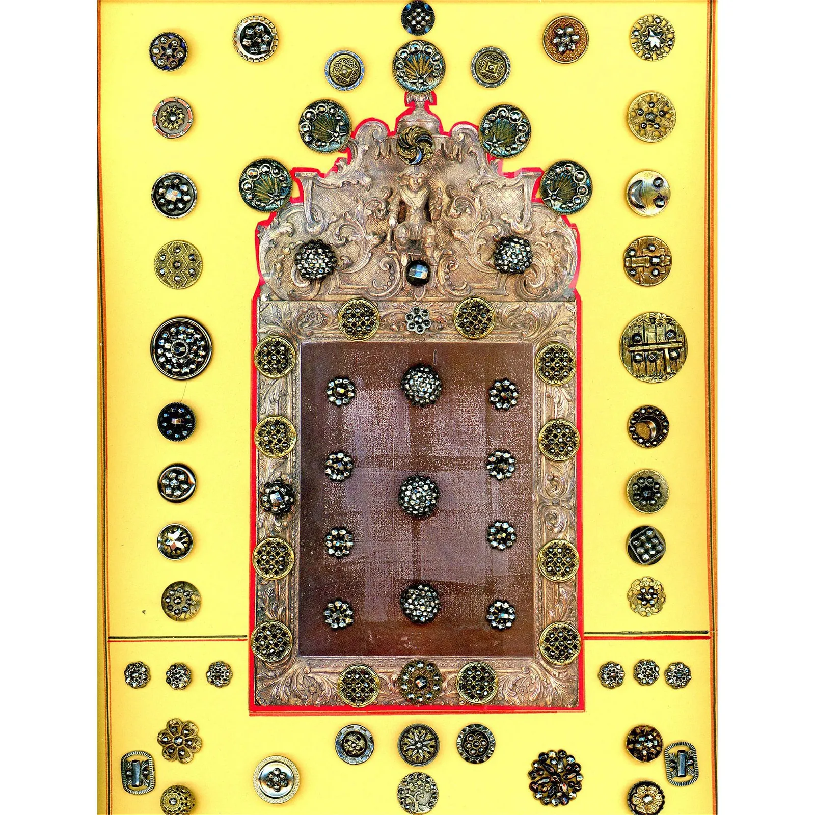 A chocked full card of brass and steel buttons
