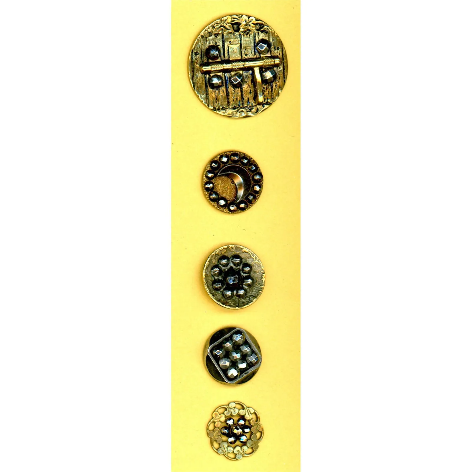 A chocked full card of brass and steel buttons