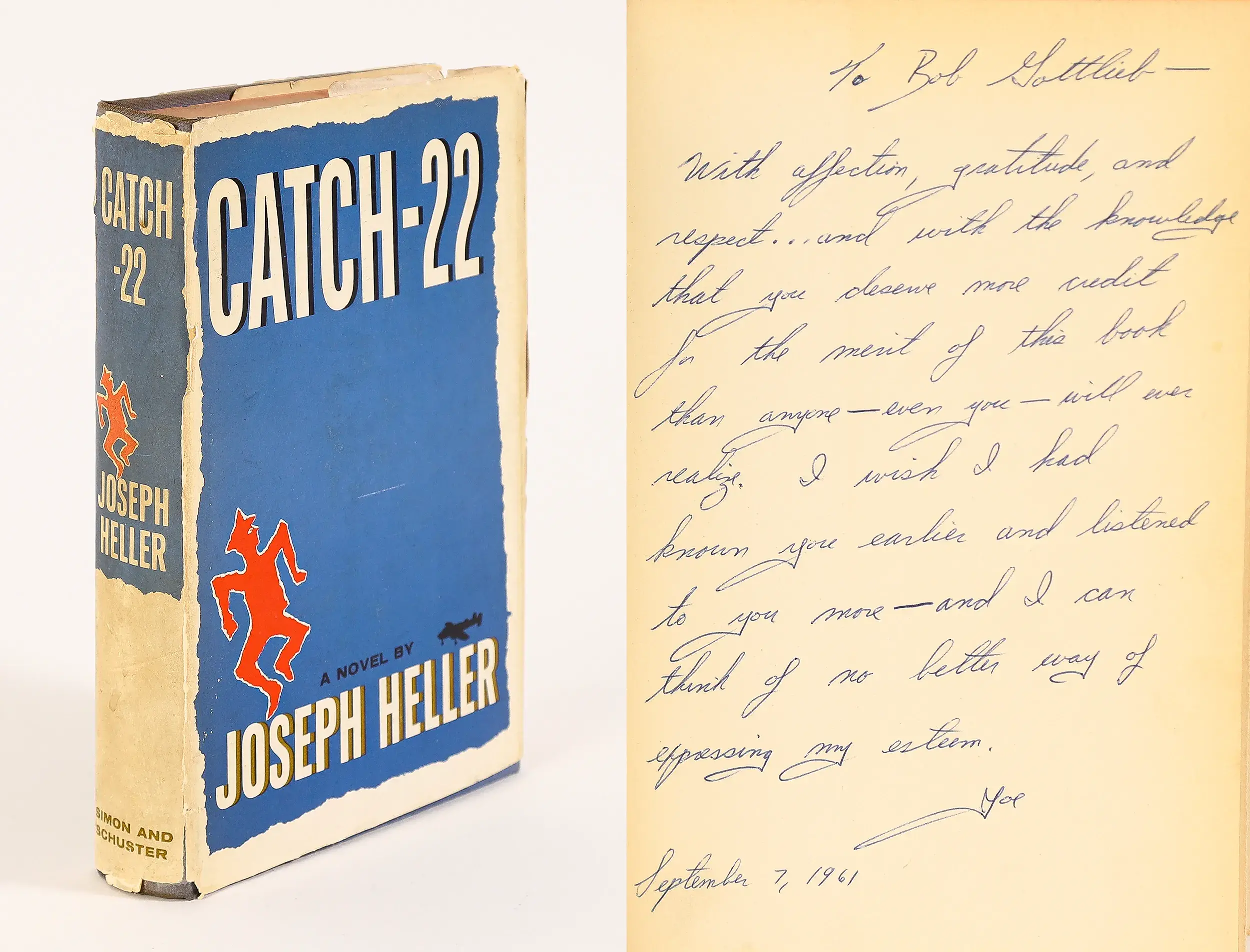 First edition, first printing, first issue dust jacket of Catch-22, bearing a personalized inscription (Simon & Schuster 1961) (Estimate $20,000-30,000)
