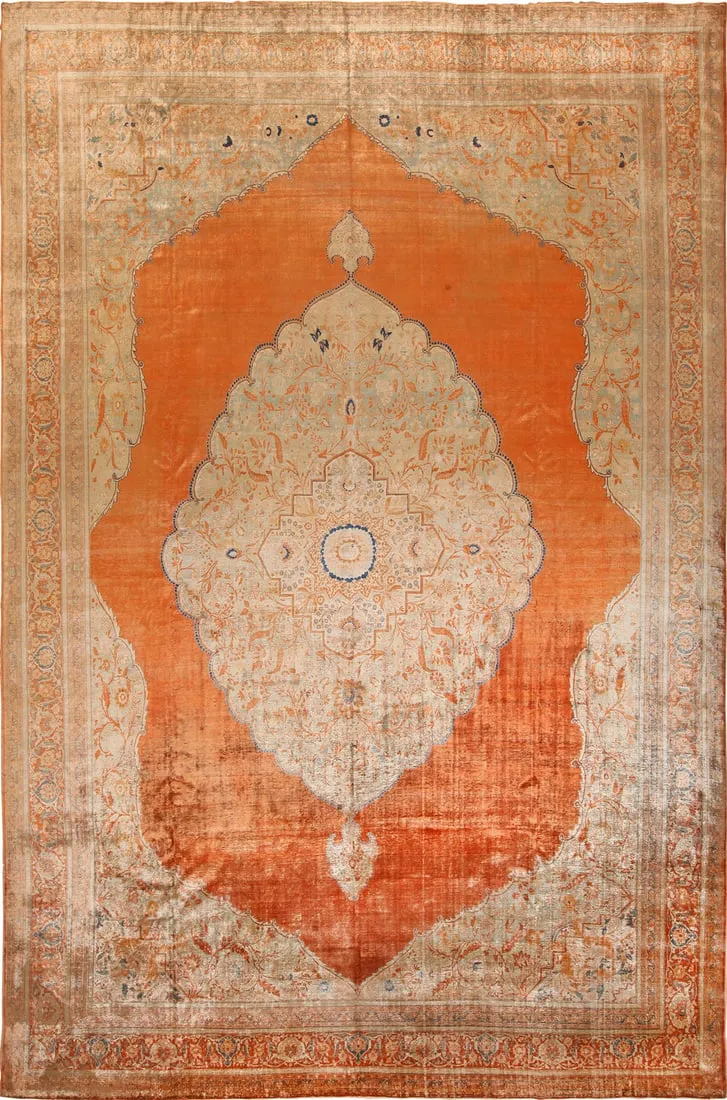 Large Antique Persian Silk Tabriz Haji Jalili Carpet 16 ft x 10 ft 10 in (4.88 m x 3.3 m)
