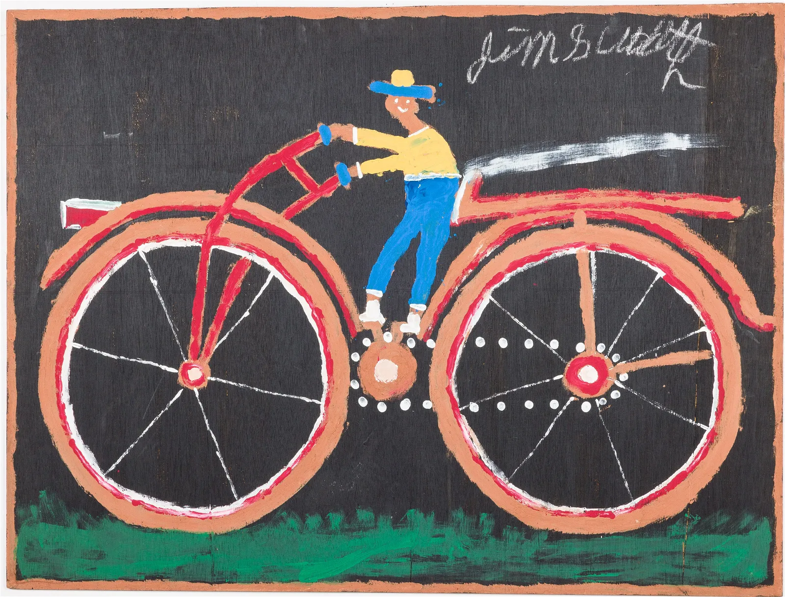 Jimmy Lee Sudduth, Bicycle Man, Paint on Board