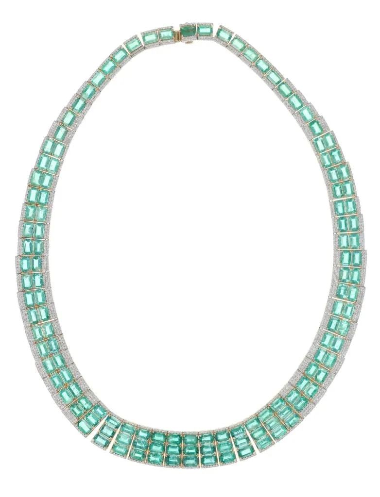 73.32ct Emerald Diamond & 18k Yellow Gold Necklace
