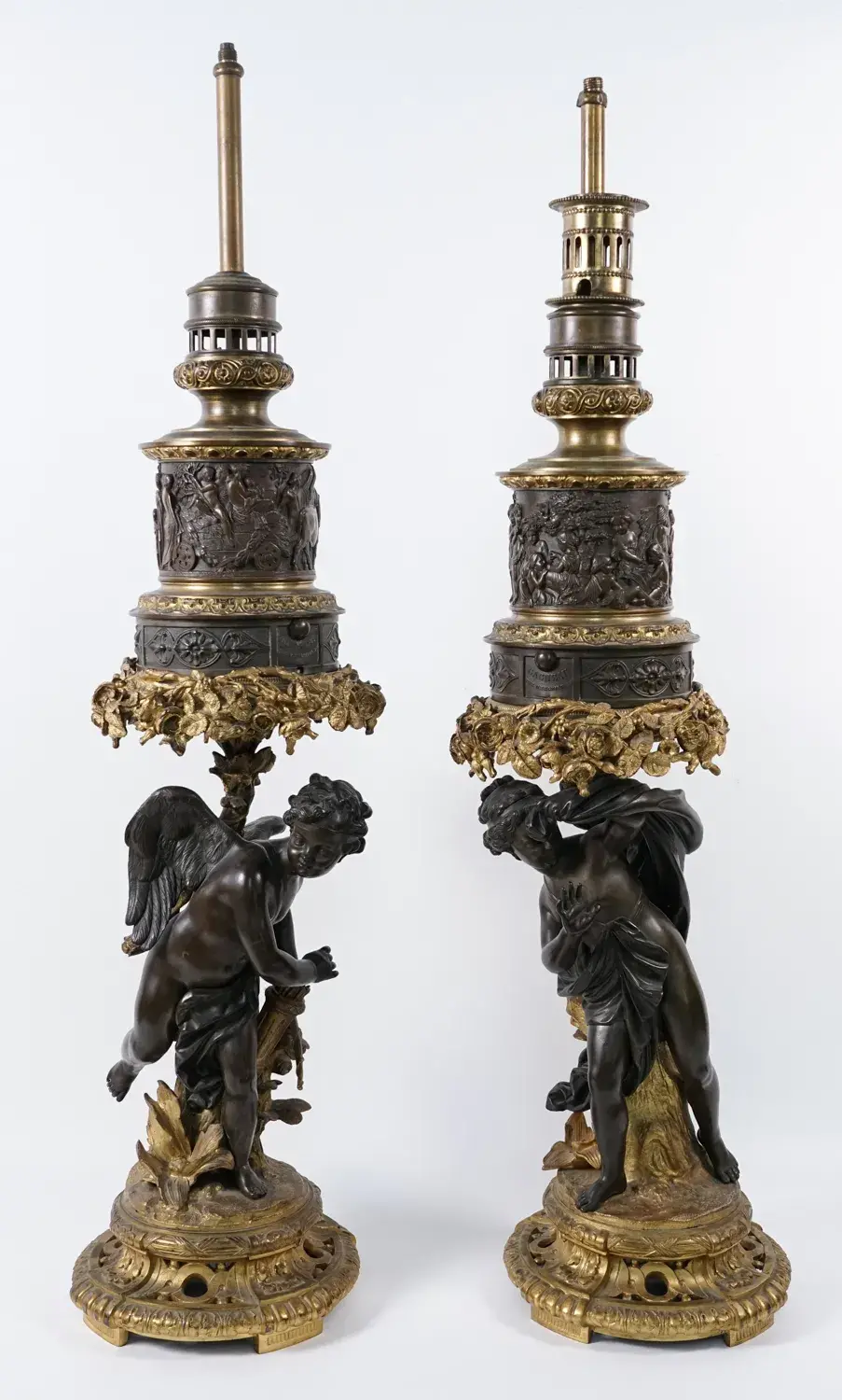 Pair of Napoleon III Gilt Bronze Rococo Revival Oil Lamps, Gagneau, circa 1860-1880 (Estimate: $25,000-30,000)