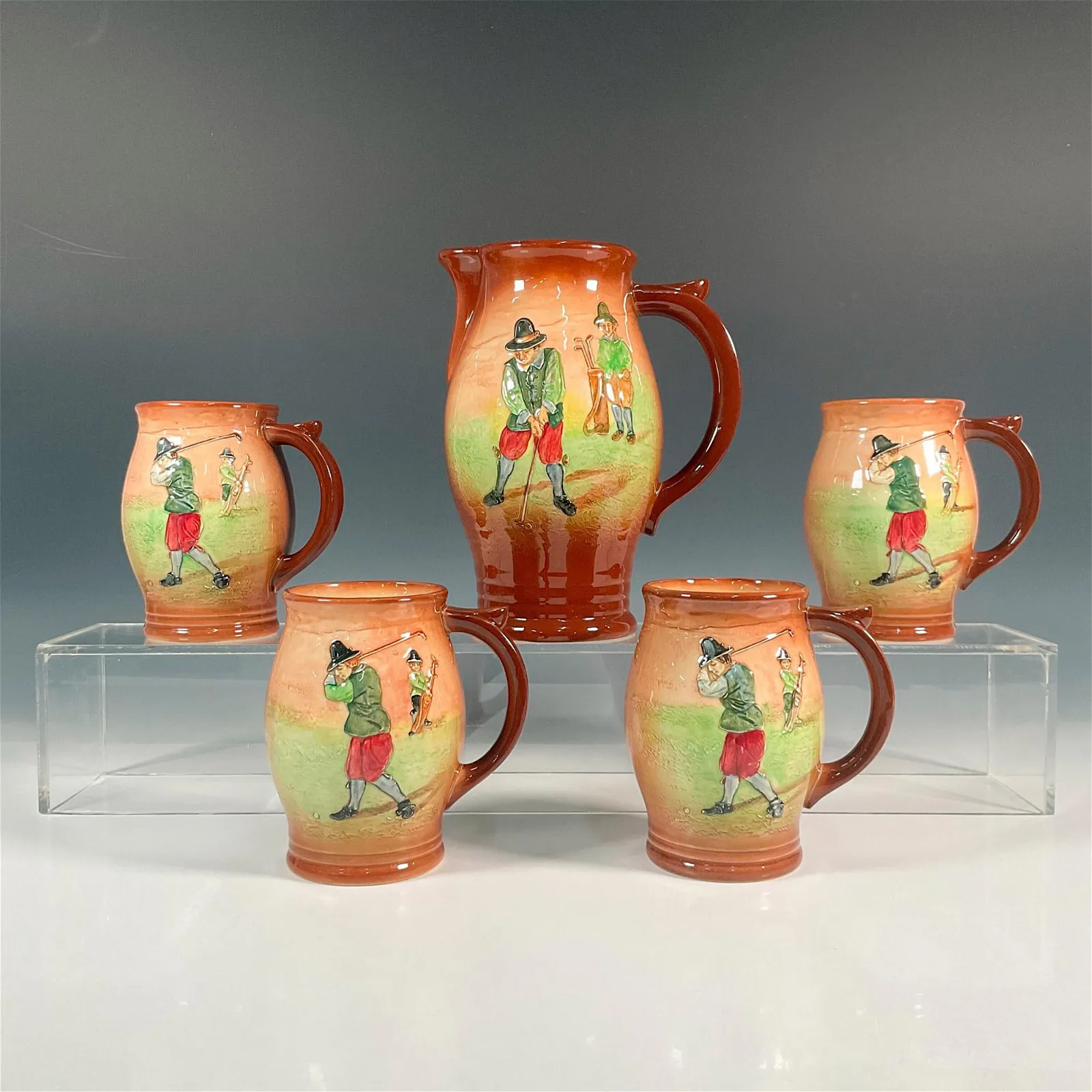 5pc Royal Doulton Seriesware Pitcher and Mugs Set, Golfers