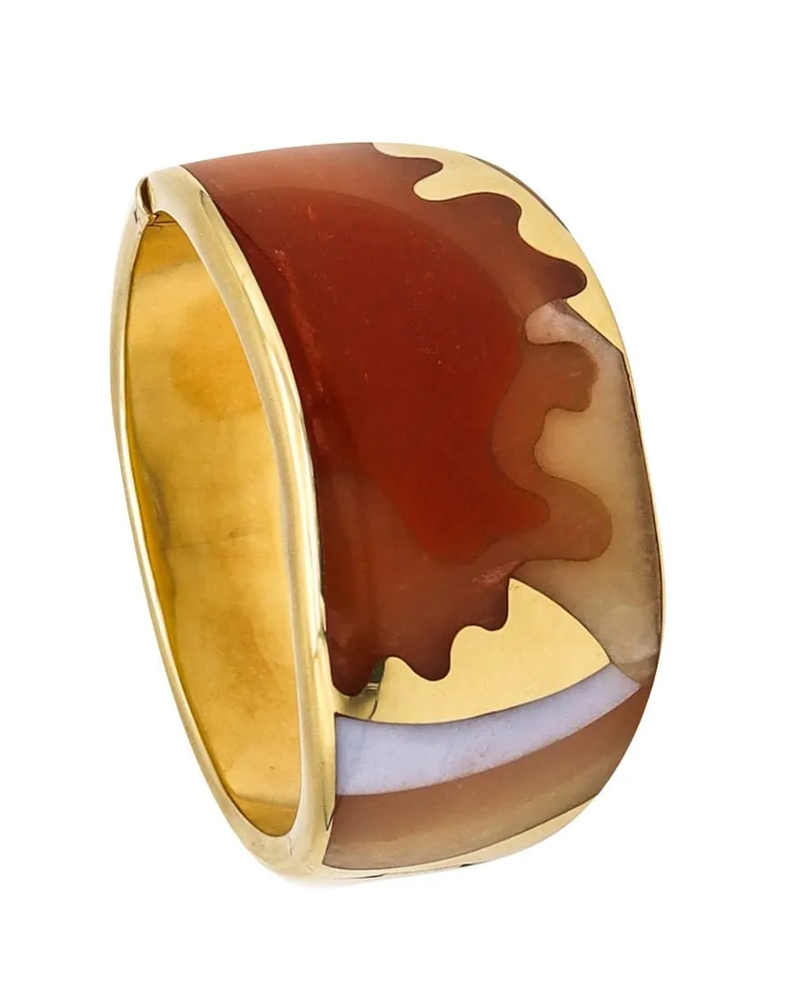 Tiffany Co 1977 Angela Cummings Abstracts Bangle In 18Kt Gold With Inlaid Agates