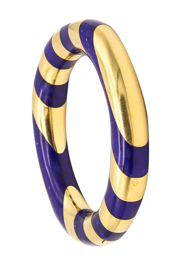 Tiffany And Co. 1977 Angela Cummings Geometric Bangle In 18Kt Gold With Lapis