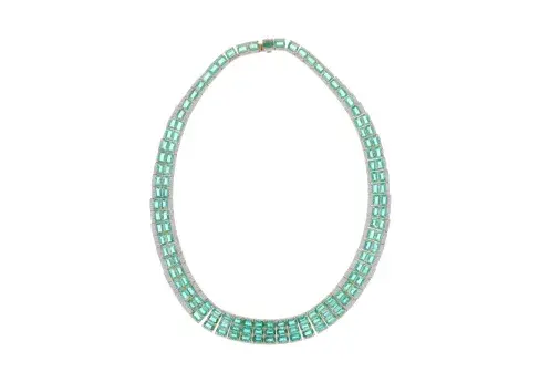 73.32ct Emerald Diamond & 18k Yellow Gold Necklace