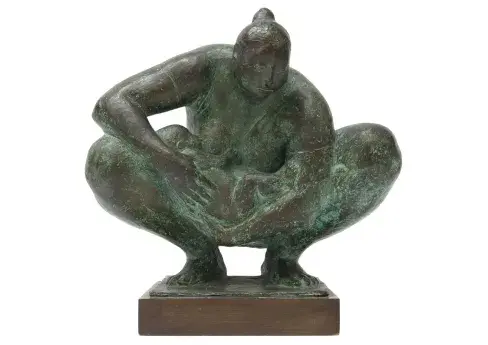 Francisco Zuniga (1912-1998) Bronze Maternidad En Cuclillas