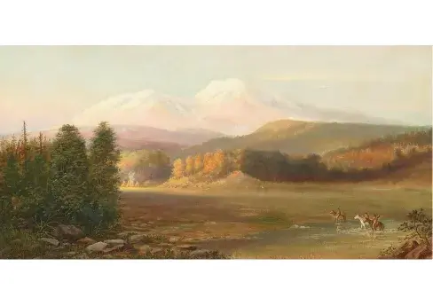 Gilbert Munger (1837-1903) Mount Shasta (with Indians and Encampment)