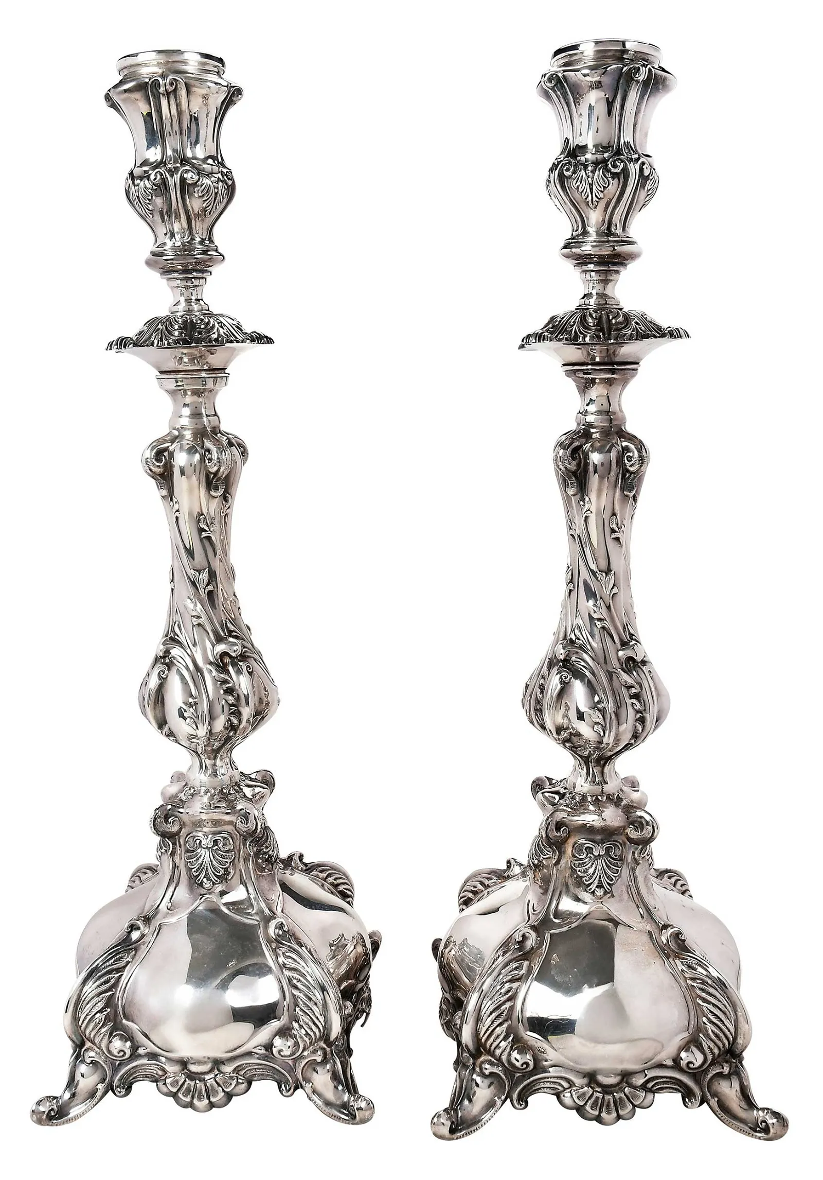 Pair Large Hadad Sterling Repousse Candlesticks
