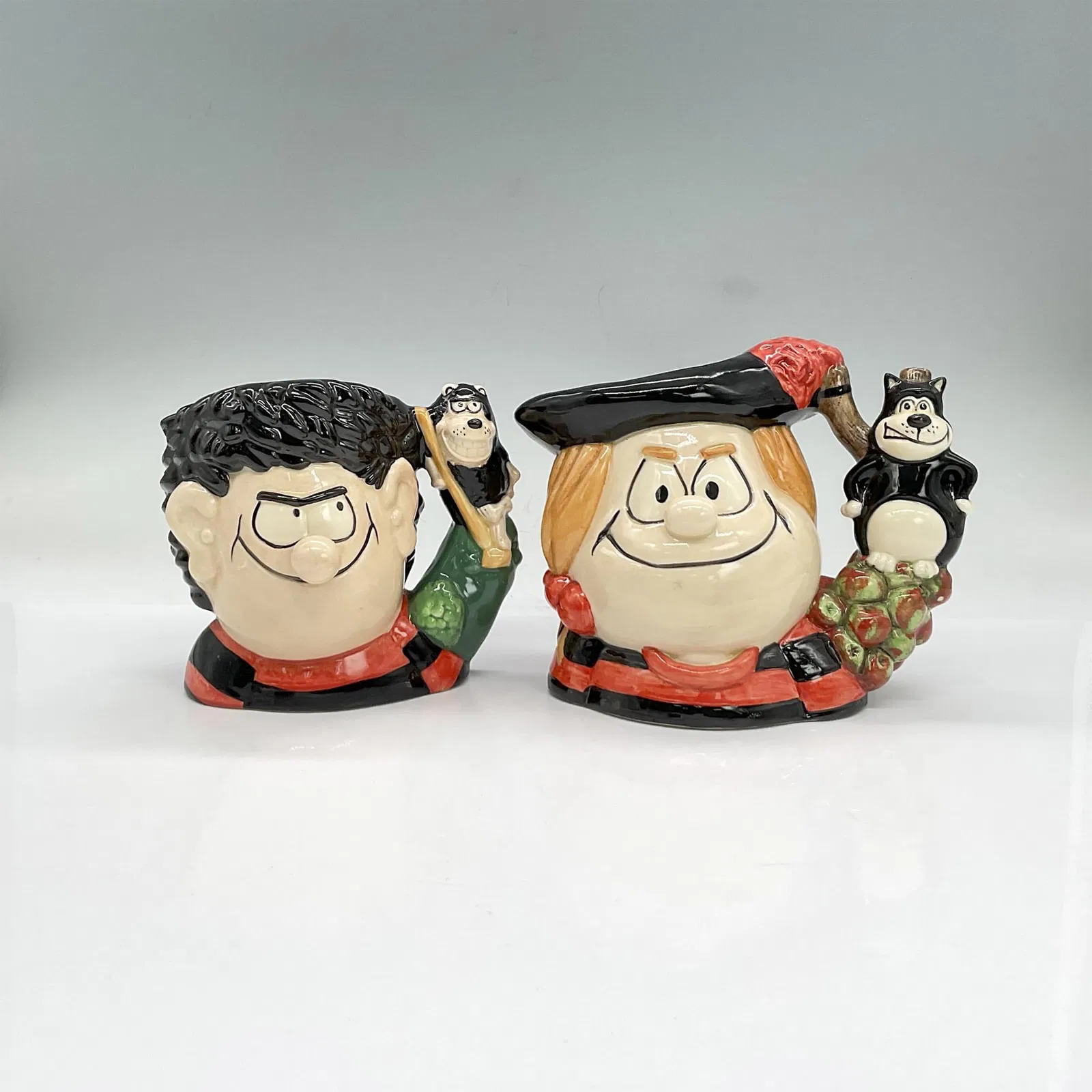 2pc Royal Doulton Small Character Jugs, Minnie The Minx + Dennis and Gnasher