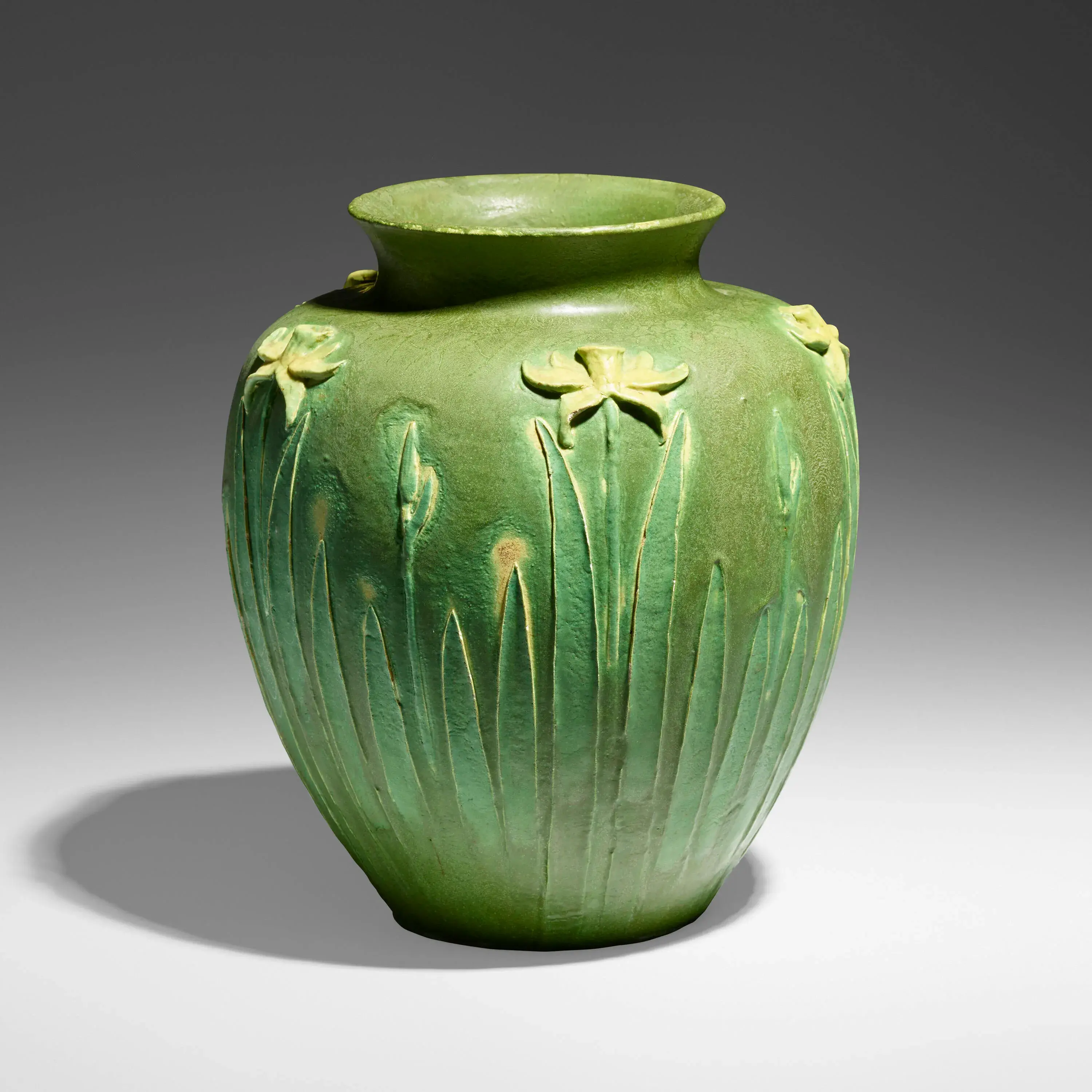 Gertrude Stanwood for Grueby Faience Company Rare and Exceptional vase with daffodils