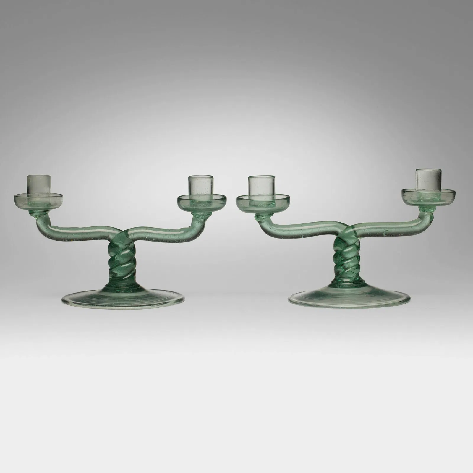 Lot #0159, a pair of Soffiato style candleholders, was estimated at $700 to $900 and sold for $2,358. Image courtesy of Wright.
