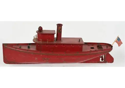 Very rare Buddy ‘L’ pressed-steel red Tugboat. All original with vibrant paint and decals. Non-motorized version believed to have been intentionally produced that way at the company’s East Moline, Illinois factory. Length 28in. Provenance Fred Castan collection. Estimate $15,000-$20,000