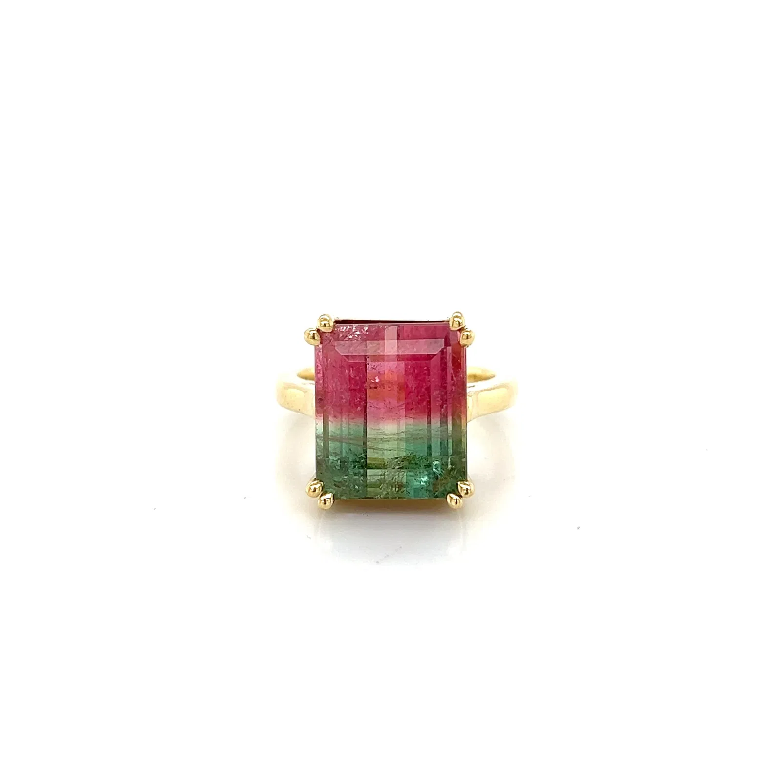 18k Emerald Cut Watermelon Tourmaline Ring