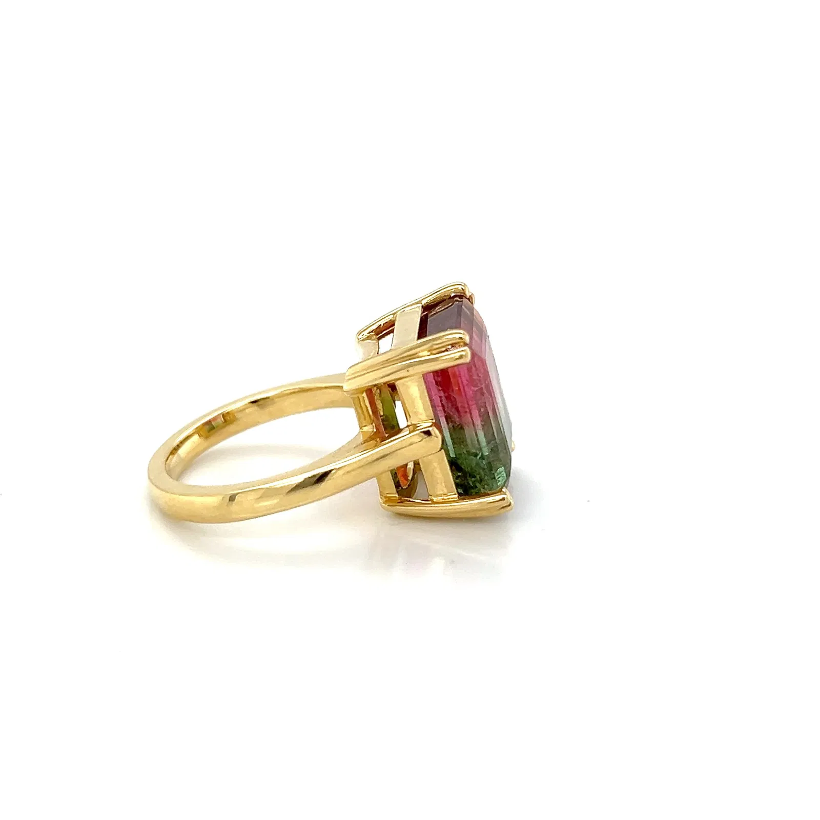 18k Emerald Cut Watermelon Tourmaline Ring