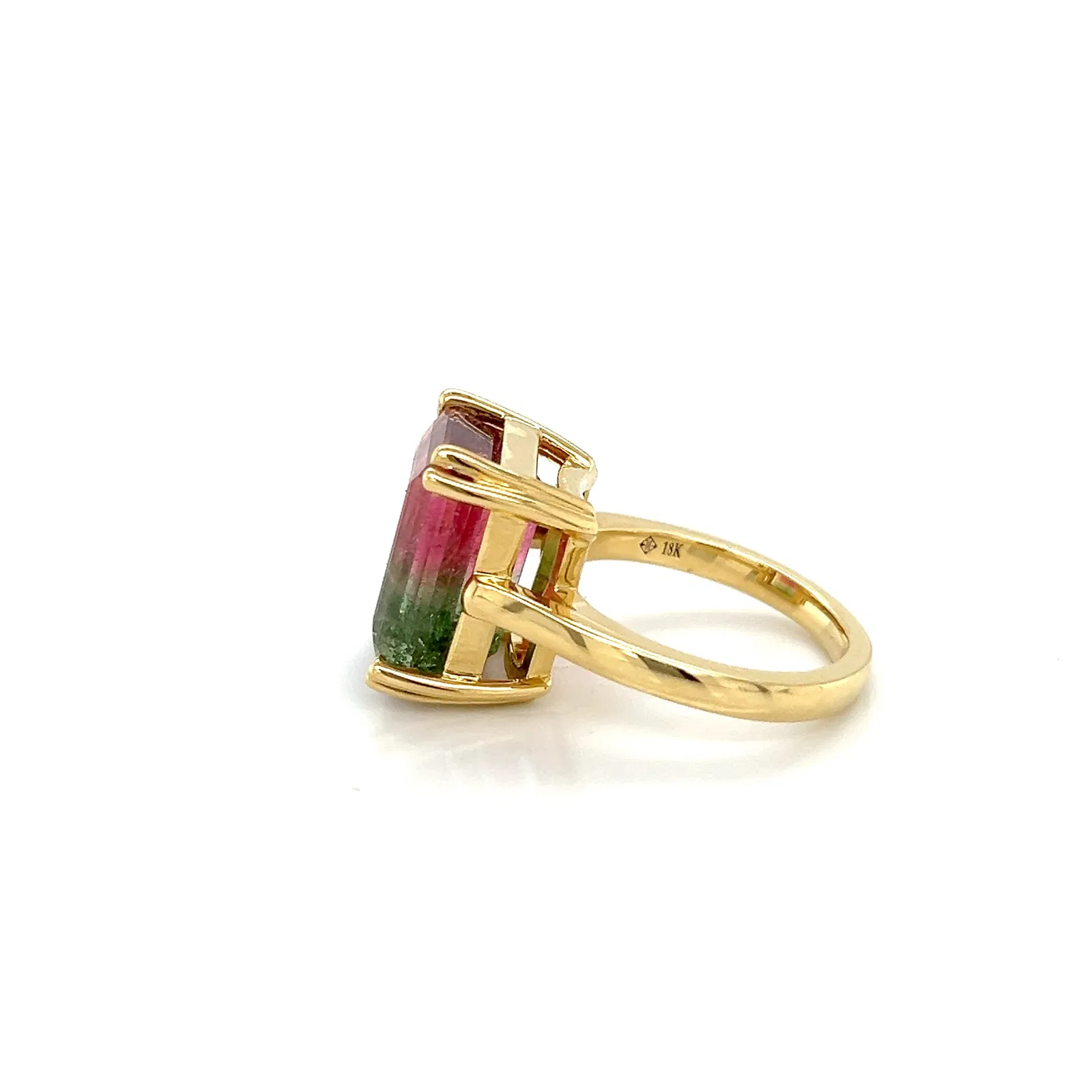 18k Emerald Cut Watermelon Tourmaline Ring