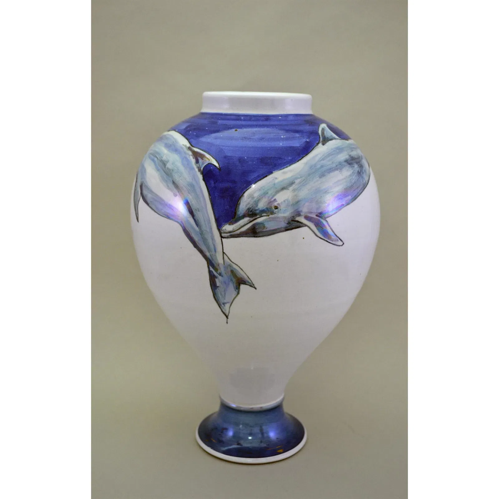 Hawkins Pottery Original Premier Tropical Dolphins Vase