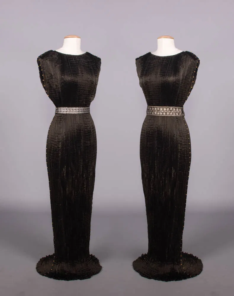 Fortuny Delphos Gown With Two Stenciled Belts, Italy, 1930s