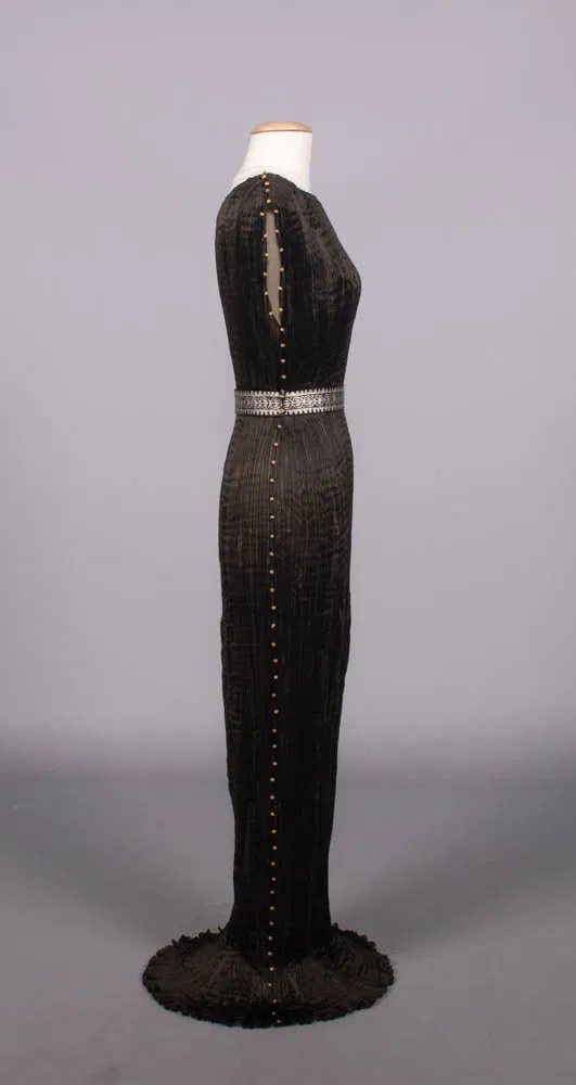 Fortuny Delphos Gown With Two Stenciled Belts, Italy, 1930s