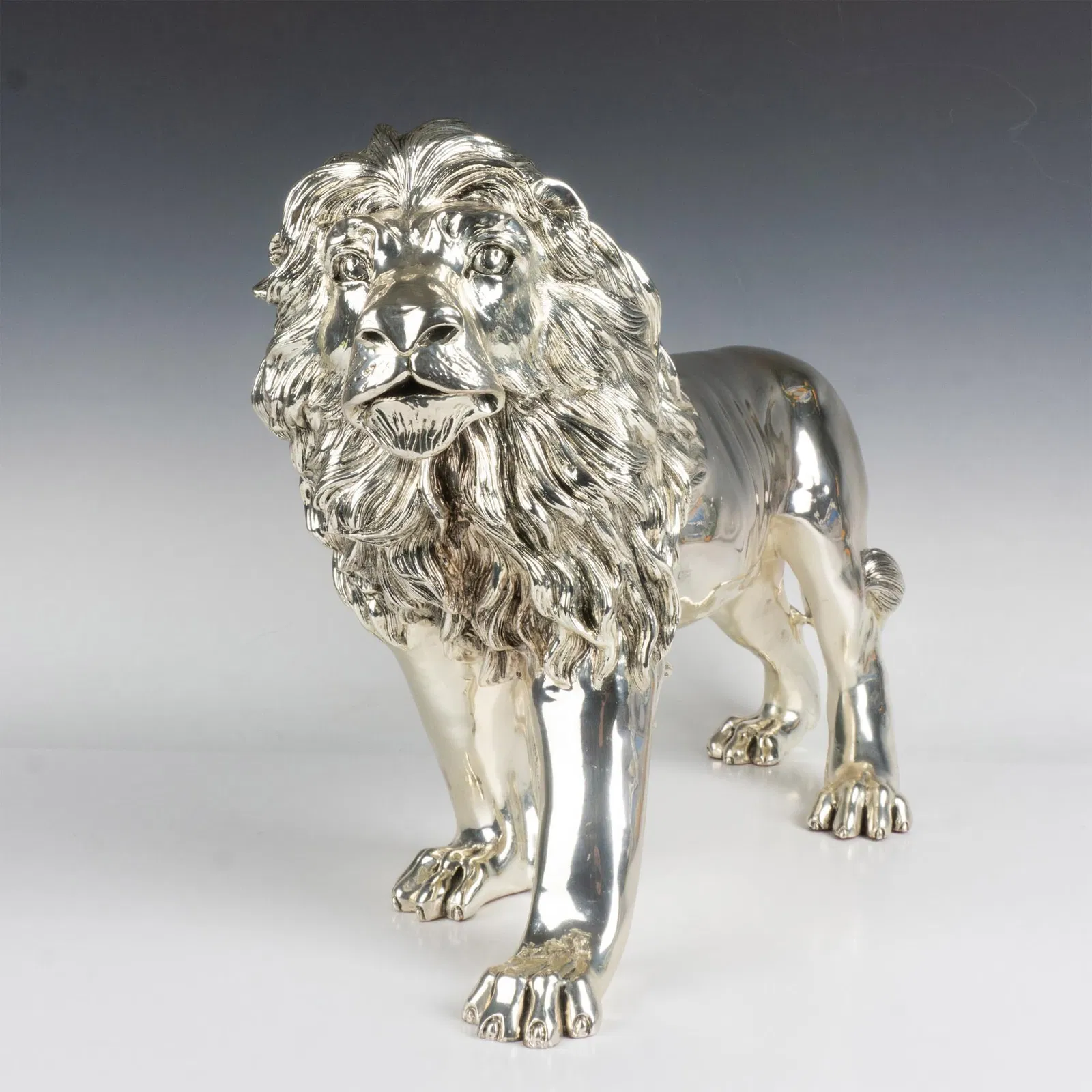 Alessandro Magrino (Attr.) Large Italian Silver Lion Statue