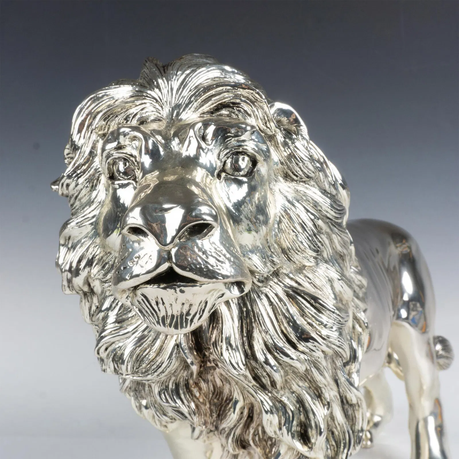 Alessandro Magrino (Attr.) Large Italian Silver Lion Statue