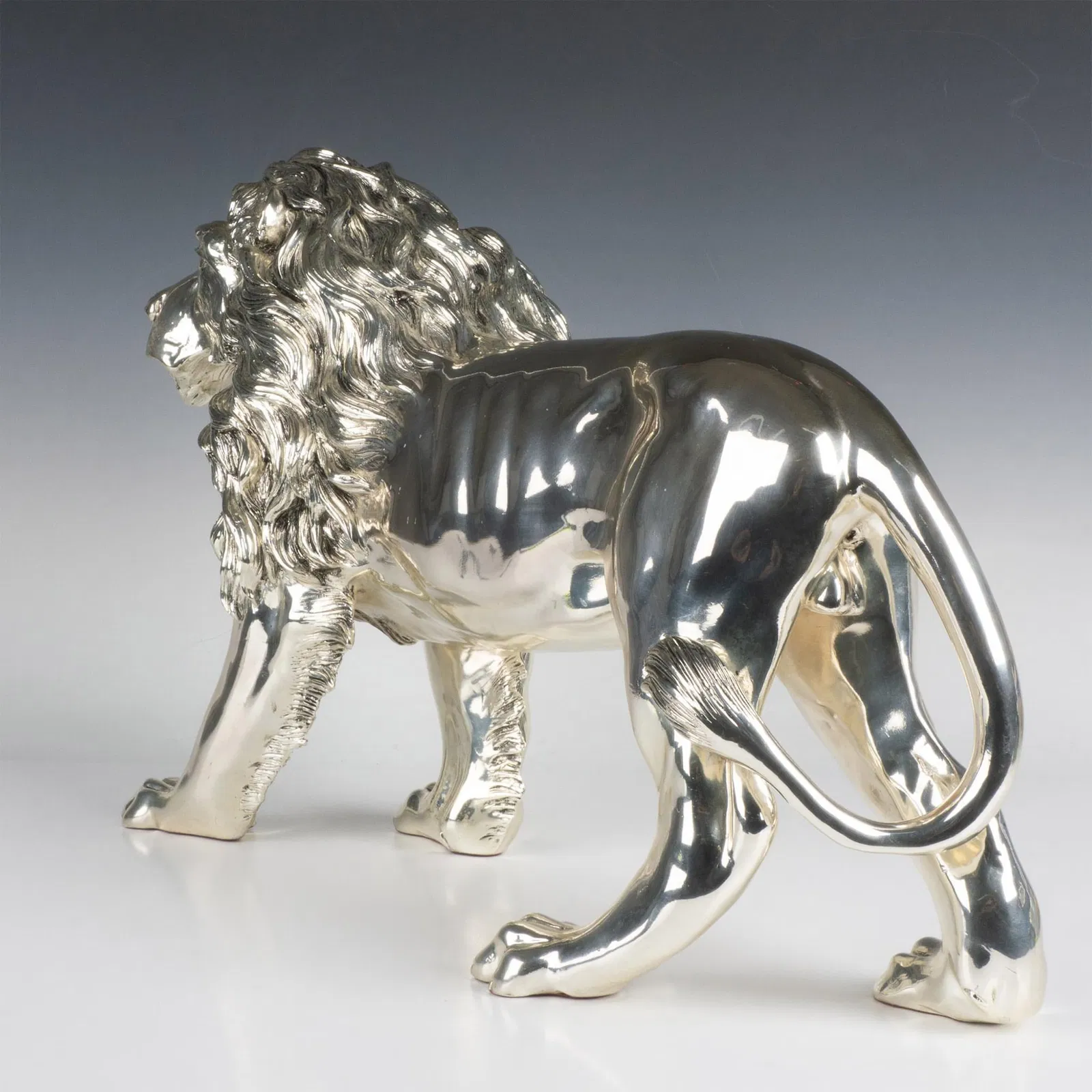 Alessandro Magrino (Attr.) Large Italian Silver Lion Statue