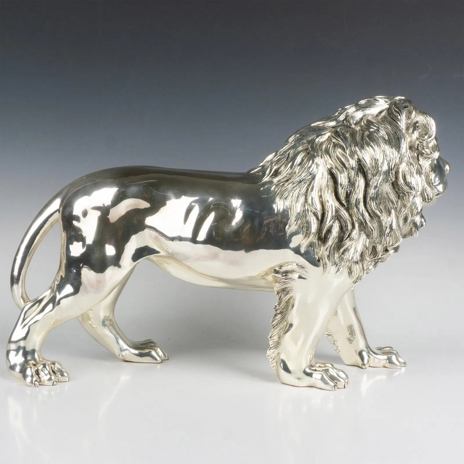 Alessandro Magrino (Attr.) Large Italian Silver Lion Statue