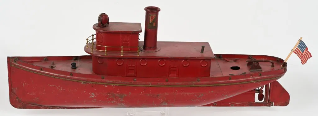 Very rare Buddy ‘L’ pressed-steel red Tugboat. All original with vibrant paint and decals. Non-motorized version believed to have been intentionally produced that way at the company’s East Moline, Illinois factory. Length: 28in. Provenance: Fred Castan collection. Estimate: $15,000-$20,000
