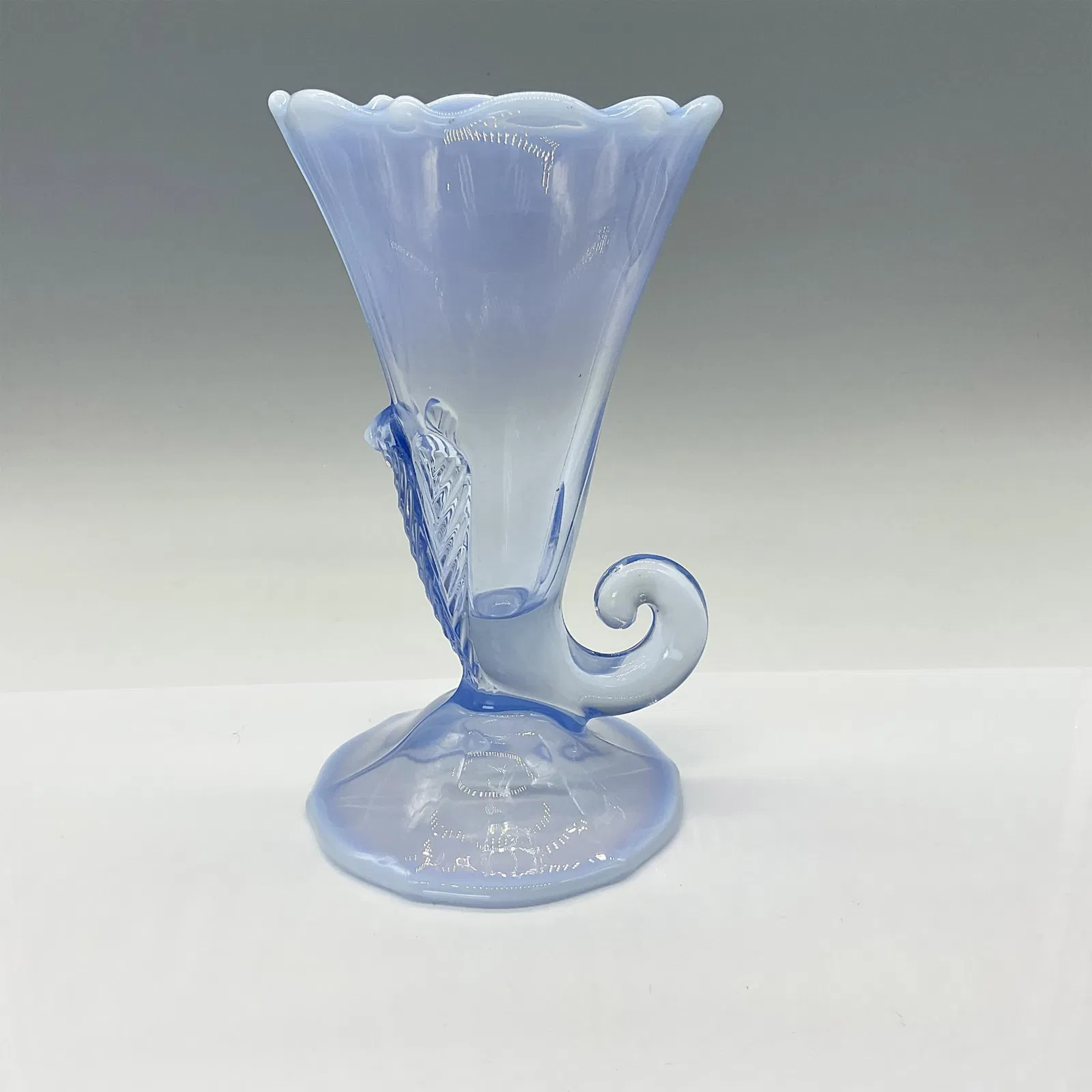 Duncan & Miller Three Feather Blue Cornucopia Vase