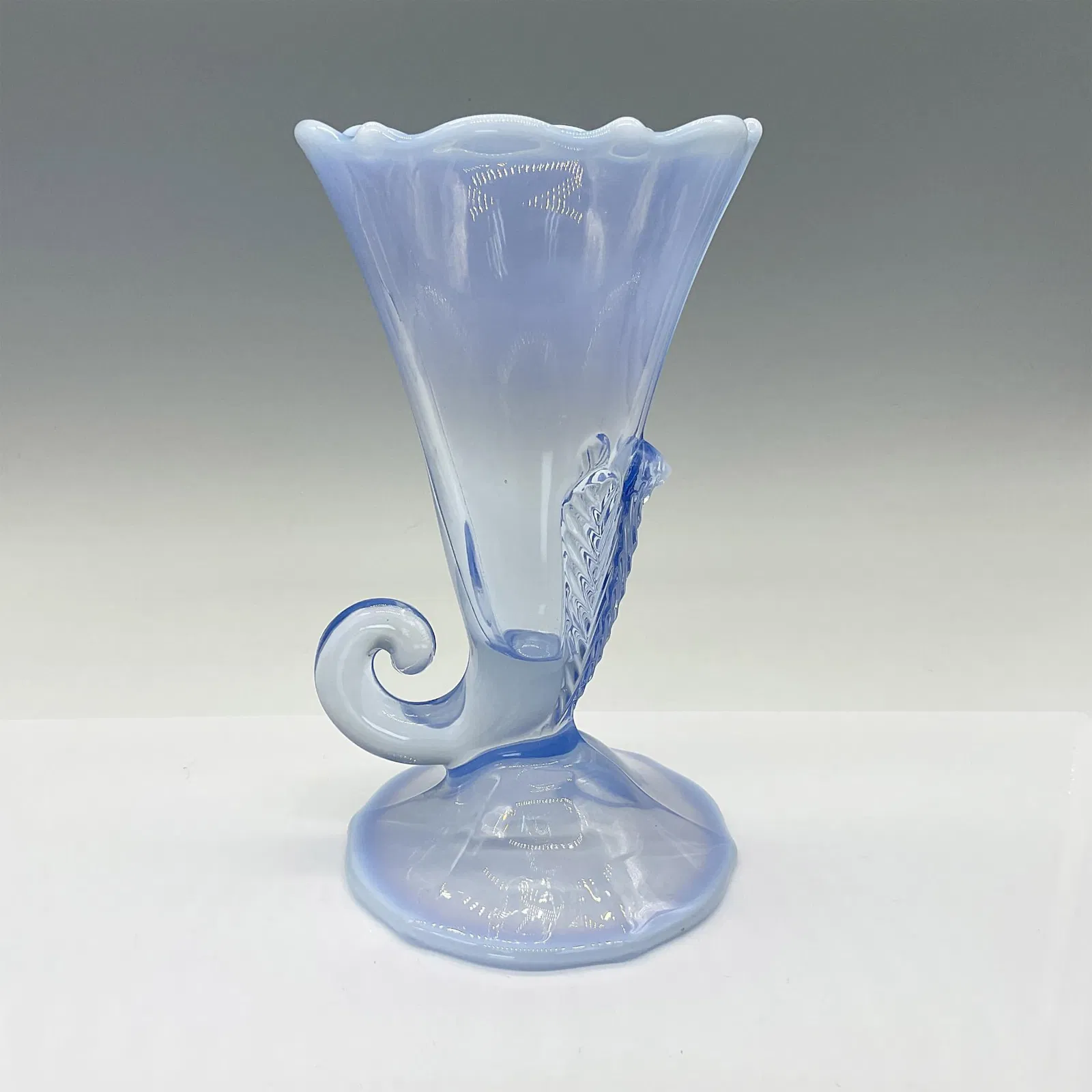 Duncan & Miller Three Feather Blue Cornucopia Vase