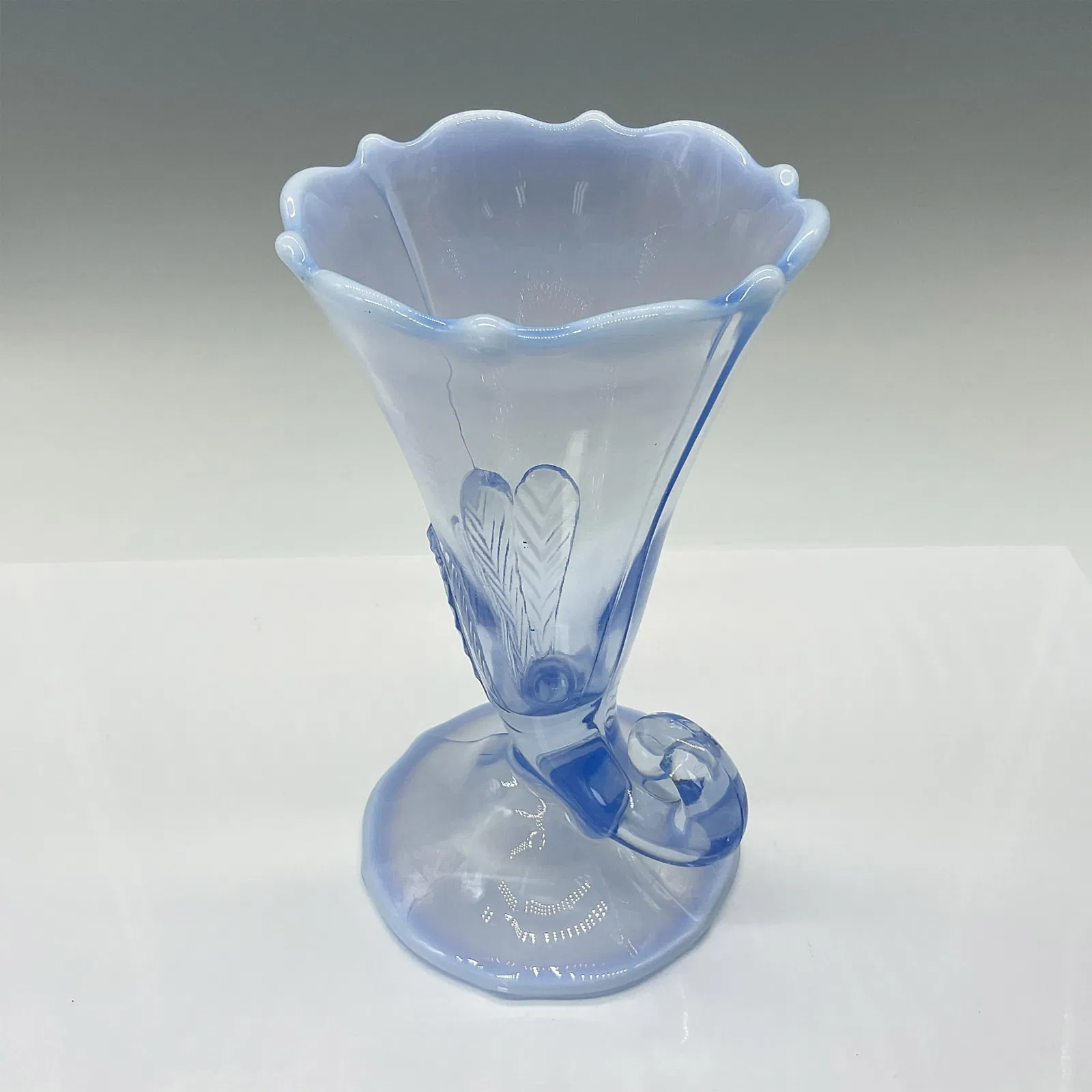 Duncan & Miller Three Feather Blue Cornucopia Vase