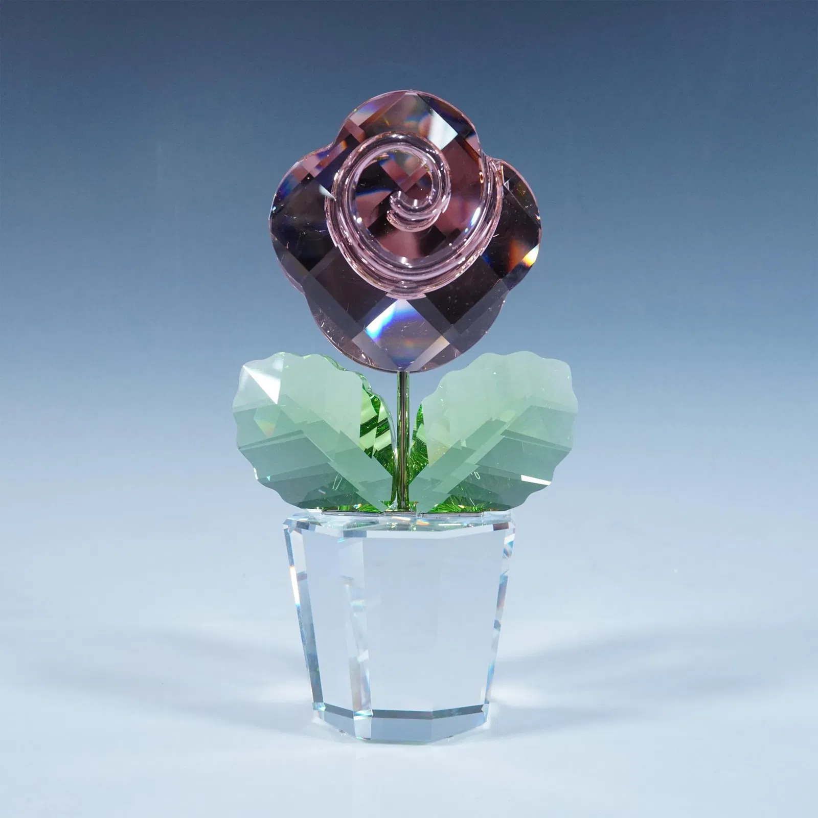 Swarovski Crystal Figurine, Large Pink Rose