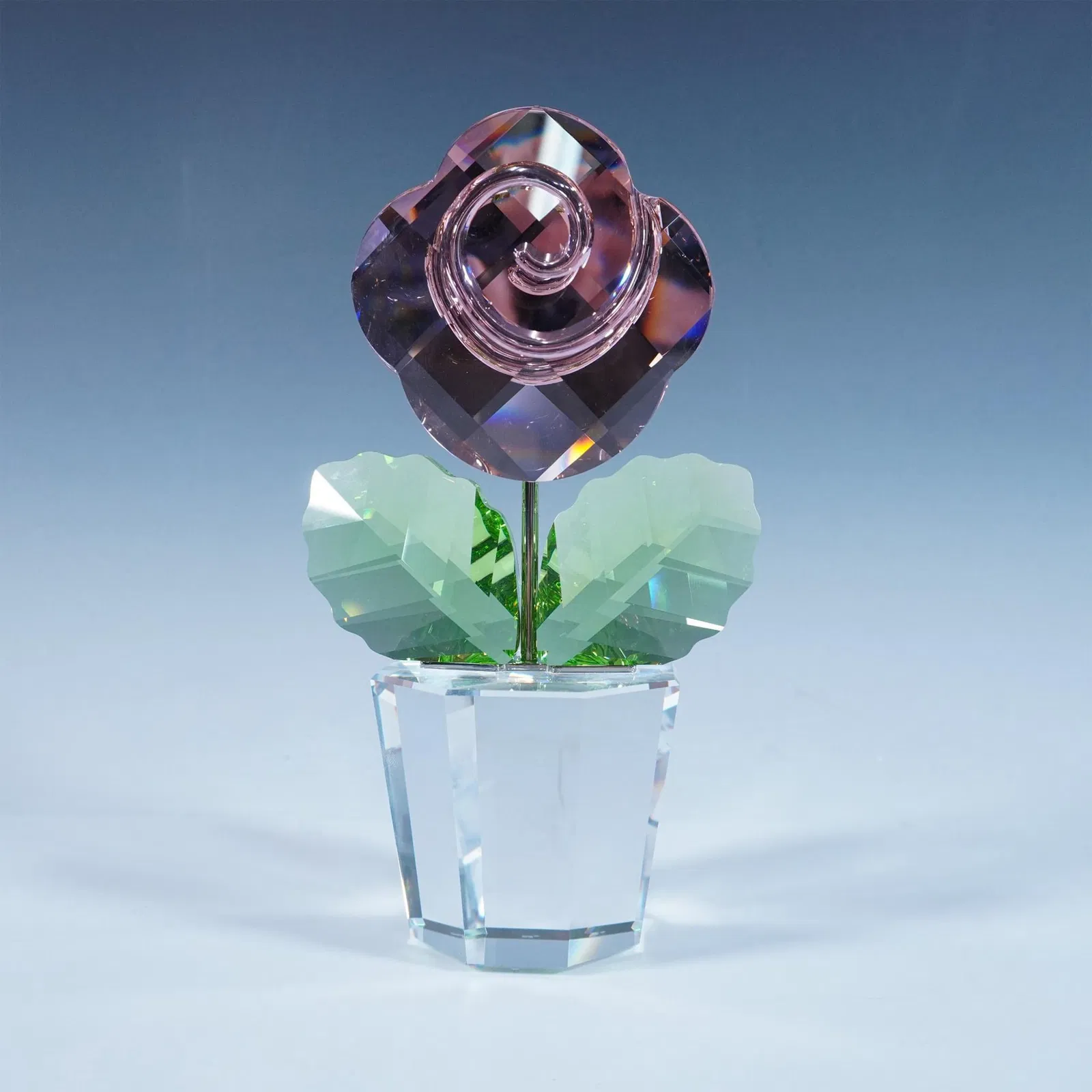 Swarovski Crystal Figurine, Large Pink Rose