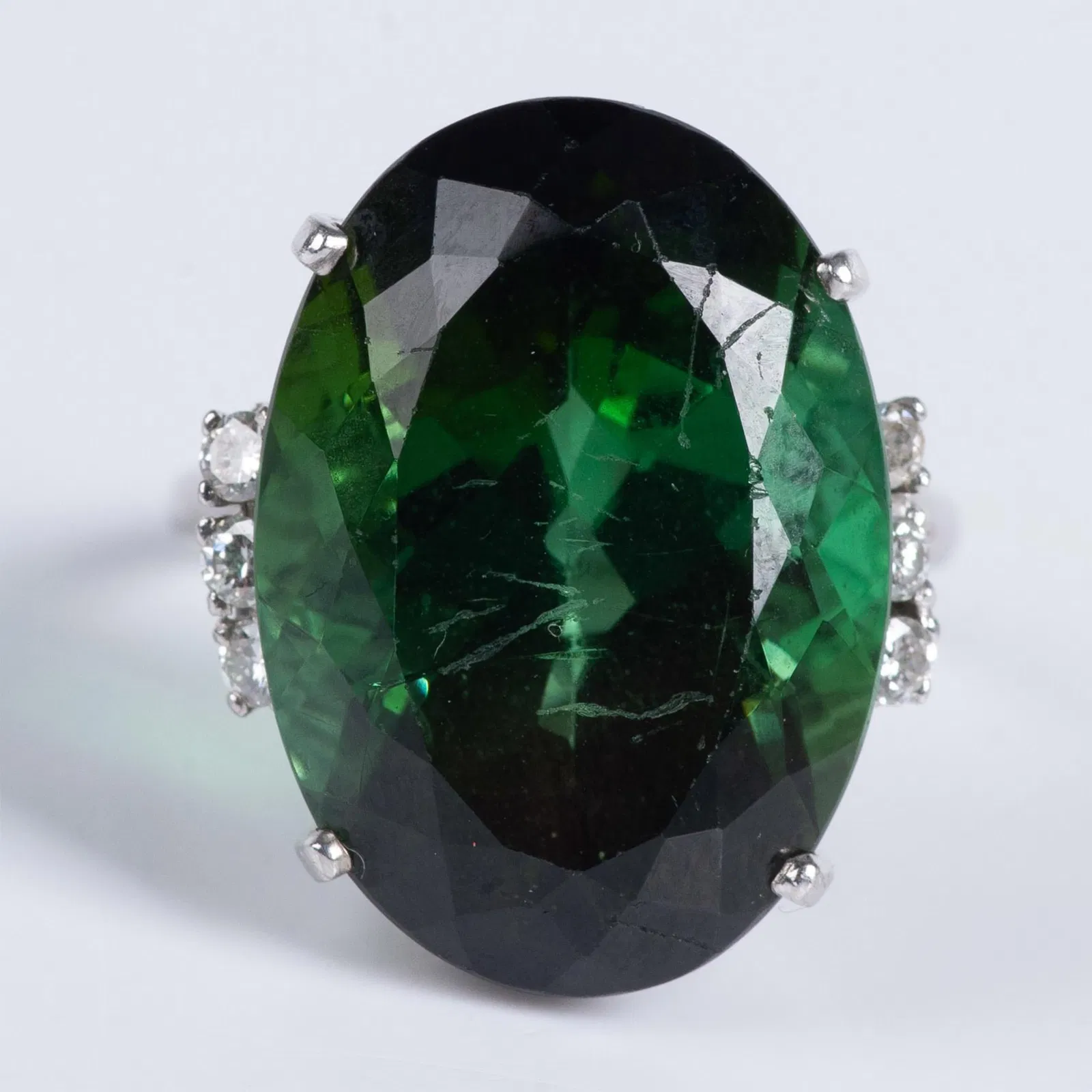 26.5ct Green Tourmaline, Diamond & Platinum Ring