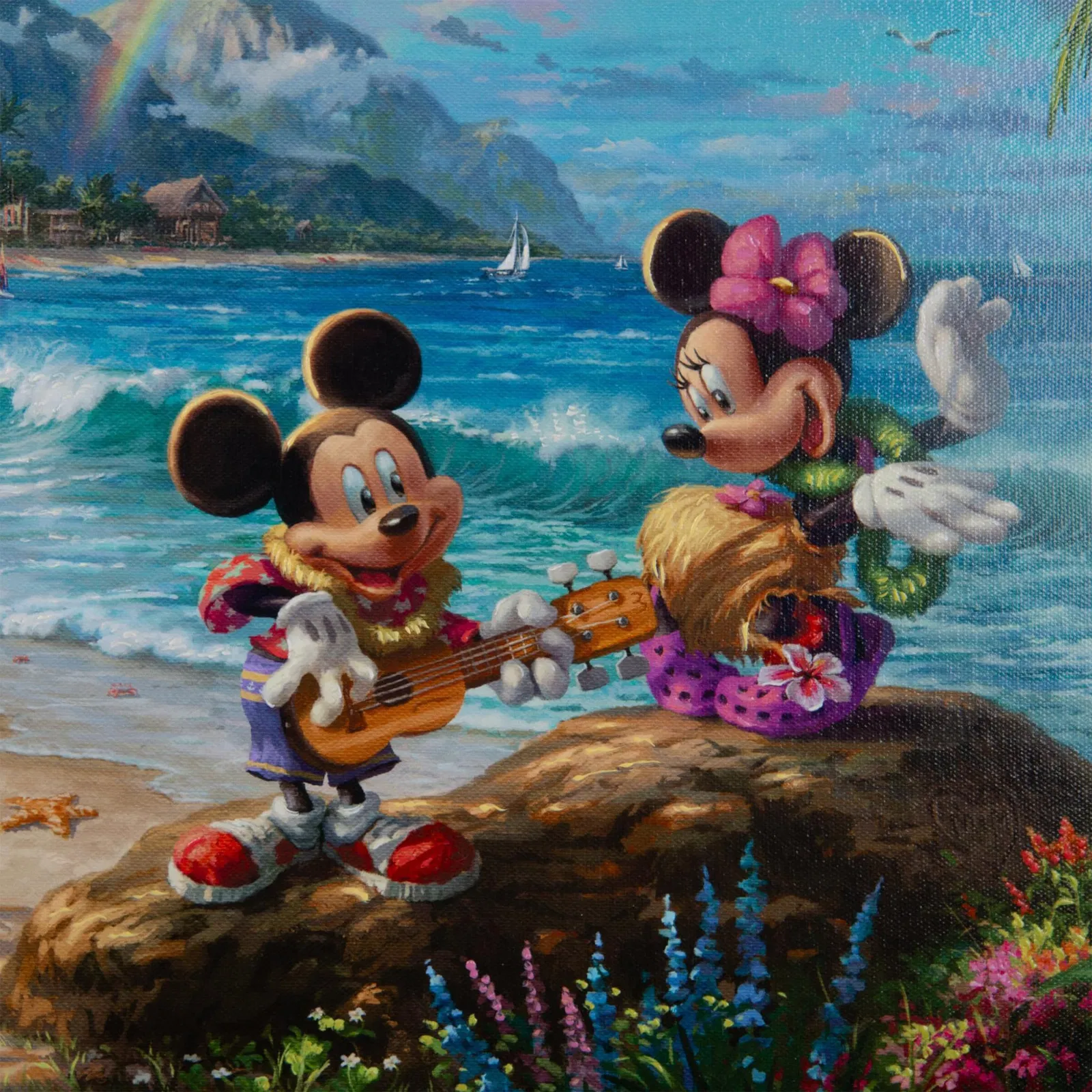 Hand-Embellished Color Giclee on Canvas, Hawaii Mickey