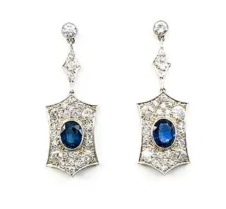 3.50ctw Old European Cut Diamonds 3.10ctw Sapphire Vintage Earrings in Platinum