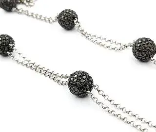 Stylish Black Diamond Station Necklace - 18K White Gold