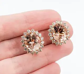 Fantastic Morganite & Brilliant Diamond Halo Omega Earrings