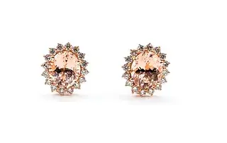 Fantastic Morganite & Brilliant Diamond Halo Omega Earrings