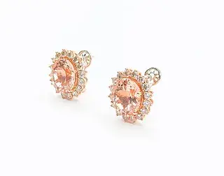 Fantastic Morganite & Brilliant Diamond Halo Omega Earrings