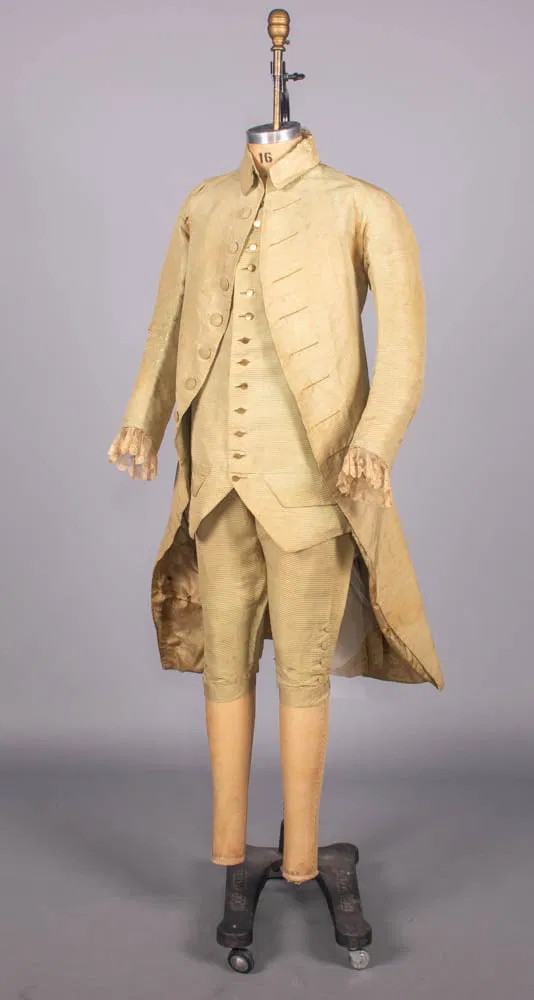 Lot #239, a gentleman's circa 1785 to 1790 three-piece silk suit, is estimated at $2,000 to $3,000. Image courtesy of Augusta Auctions.
