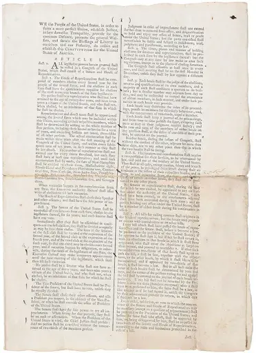 Official signed ratification copy of the U.S. Constitution. Image courtesy of Brunk Auctions. 
