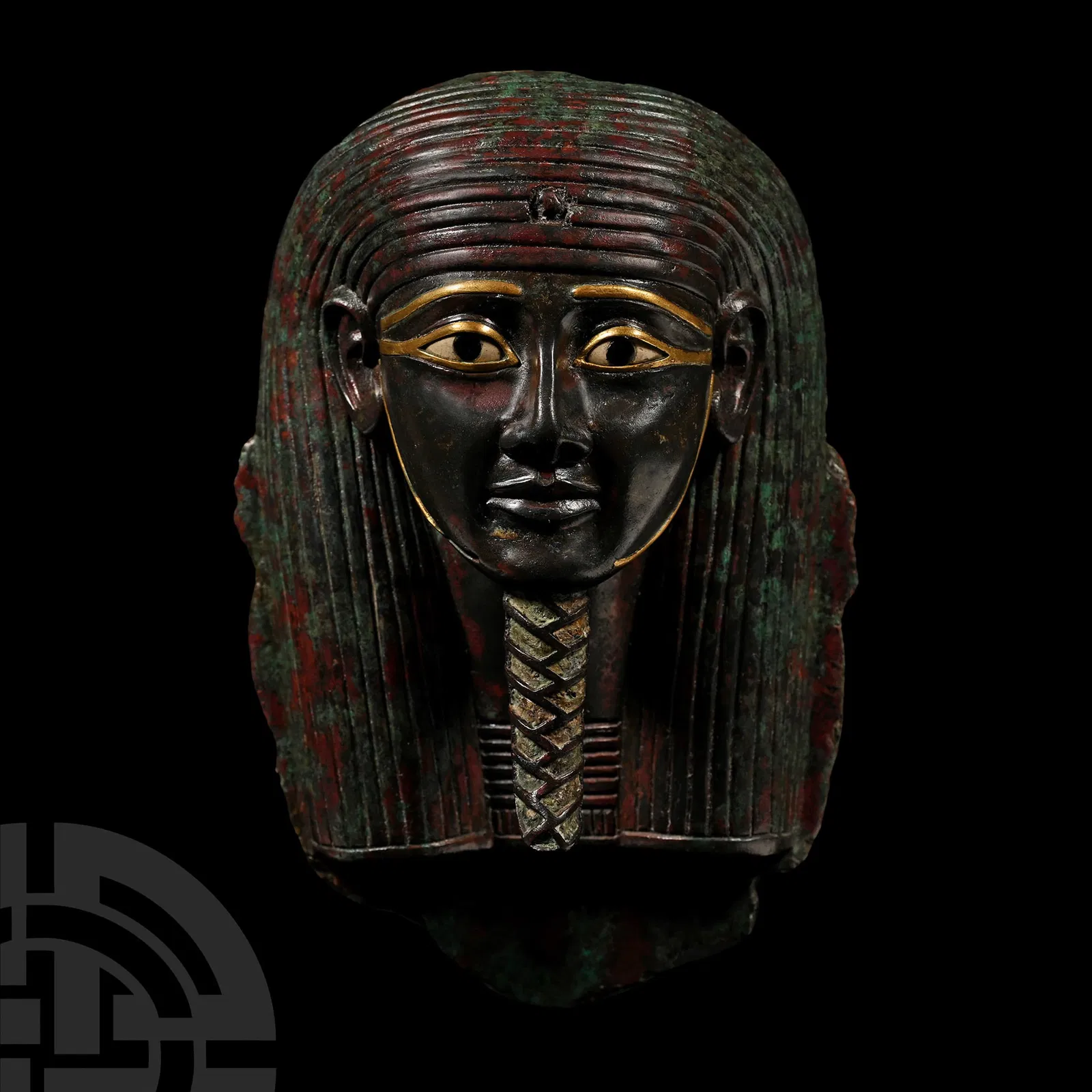 Egyptian Bronze Head of a Pharaoh with Inlaid Eyes
