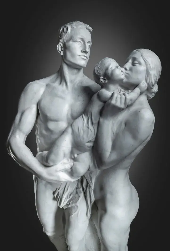 Pieter Jan Braecke (1858-1938), L’Humanité, before 1906, marble, h. 220 cm. Galerie Thomas Deprez Fine Arts, Brussels.
© Photo Cedric Verhelst