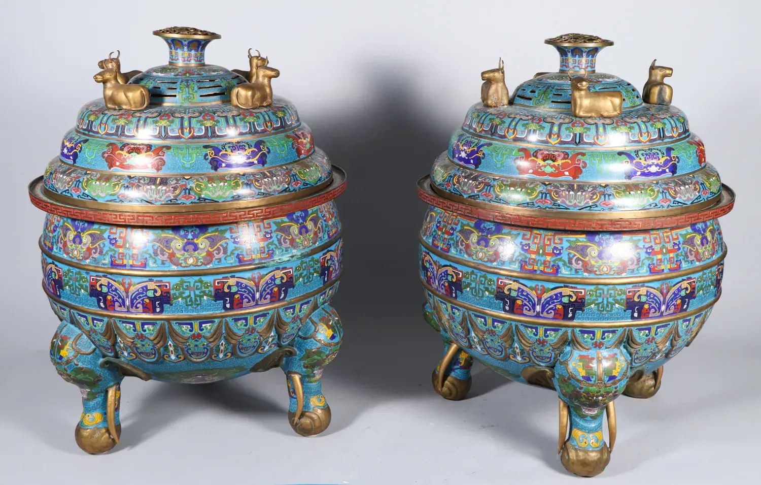 A Large Pair of 20th century Chinese Cloisonné Censers (Estimate $2,000-3,000)
